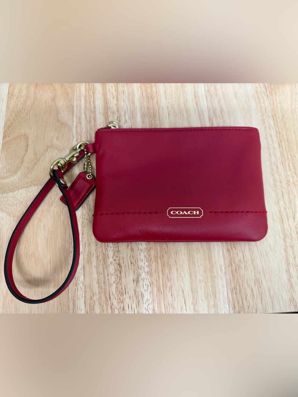 NWOT COACH Red Leather Wristlet with Gold Hardware